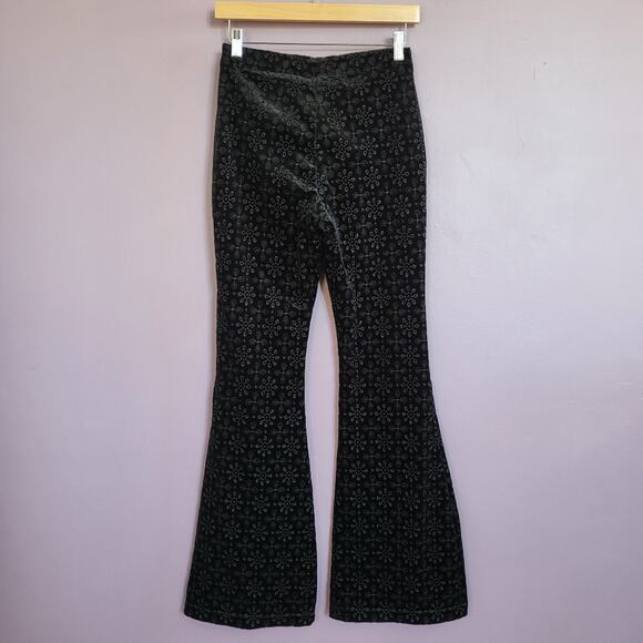Anthropologie The Joni Black High Rise Velvet Eyelet Pull On Flare Pants - Picture 9 of 15